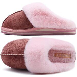 Women's Fluff Memory Cozy Winter Warm Scuff Slip On Light Pink  Slippers Shoes